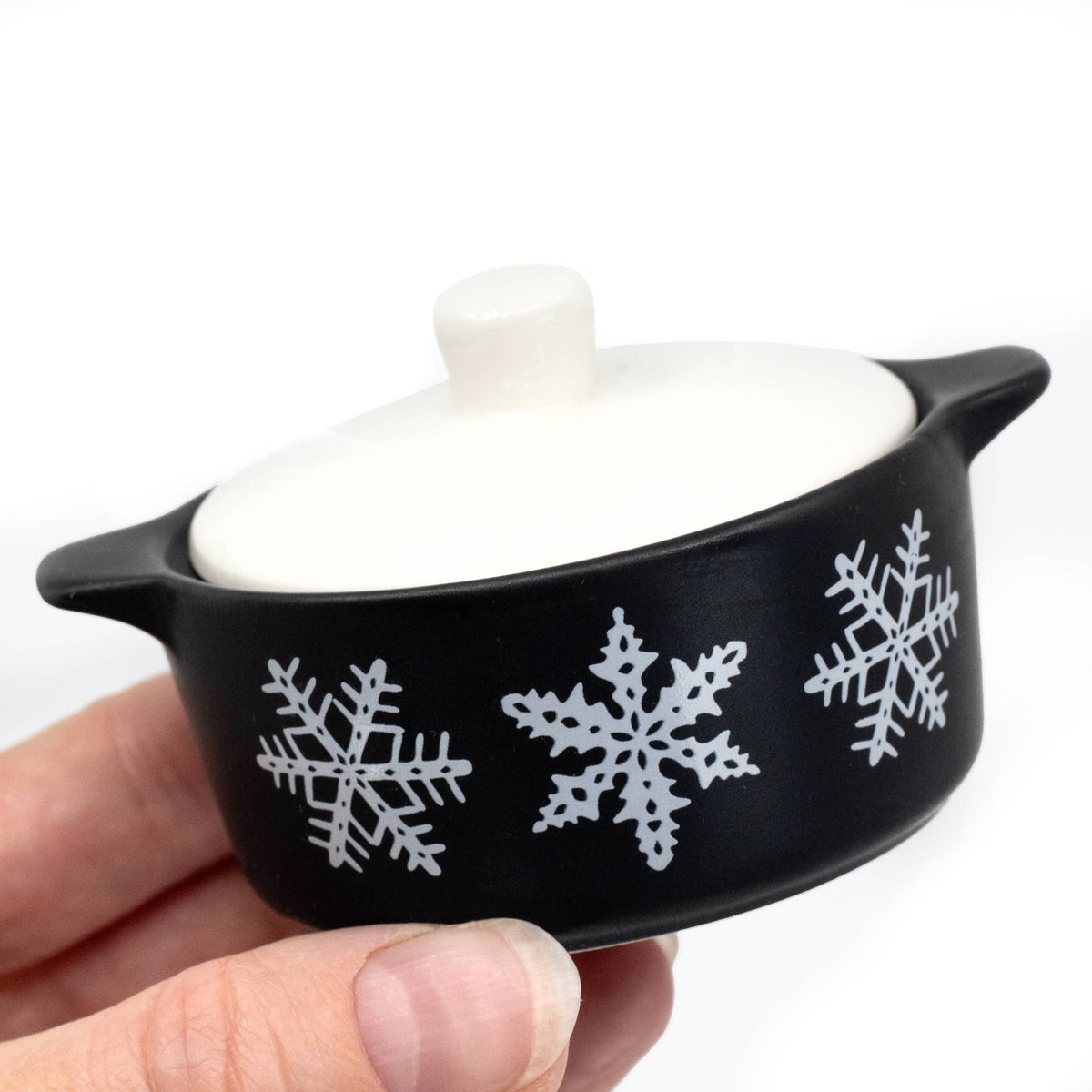 Pyrex-Inspired Black Snowflake Casserole Ceramic Trinket Box