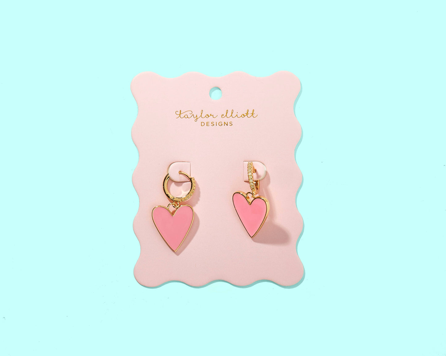 Huggie Earrings - Pink Enamel Heart Charms