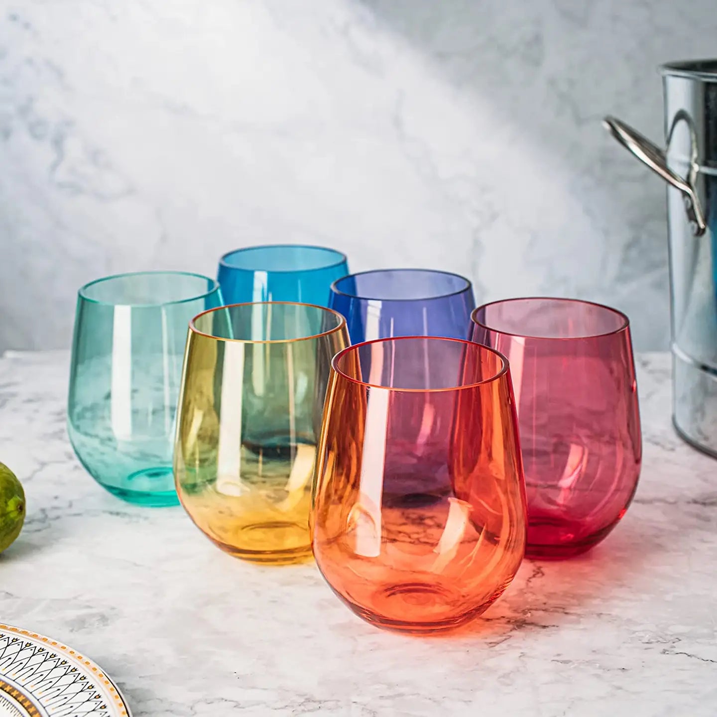 Unbreakable Colored Stemless Italian Wine Glasses Acrylic