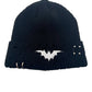 Distressed Pierced White Bat Beanie