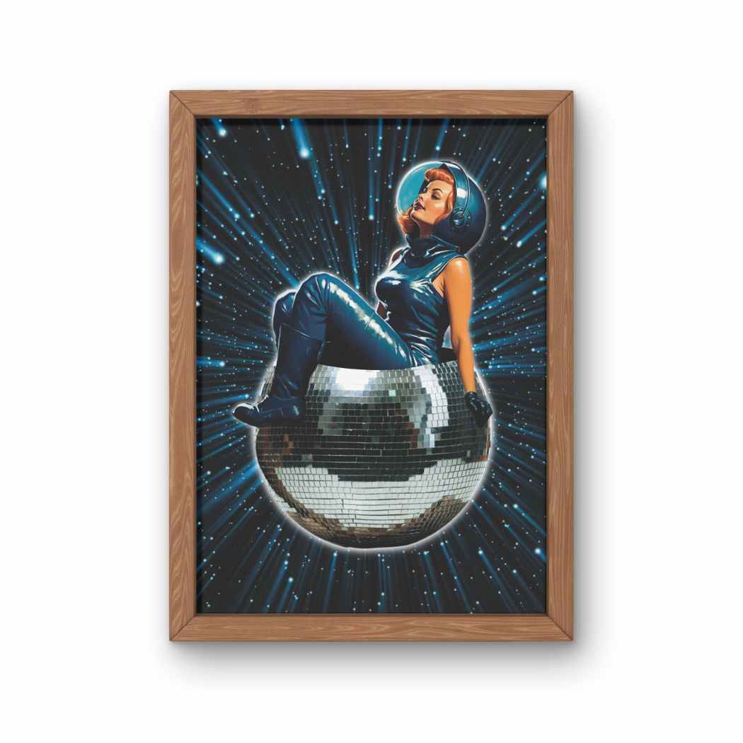 Blue Space Disco Ball Collage Print