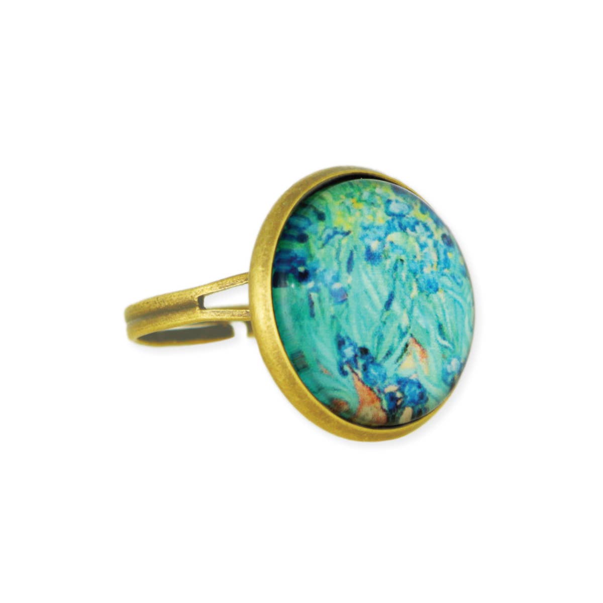 Ring with a colorful circular design on a white background