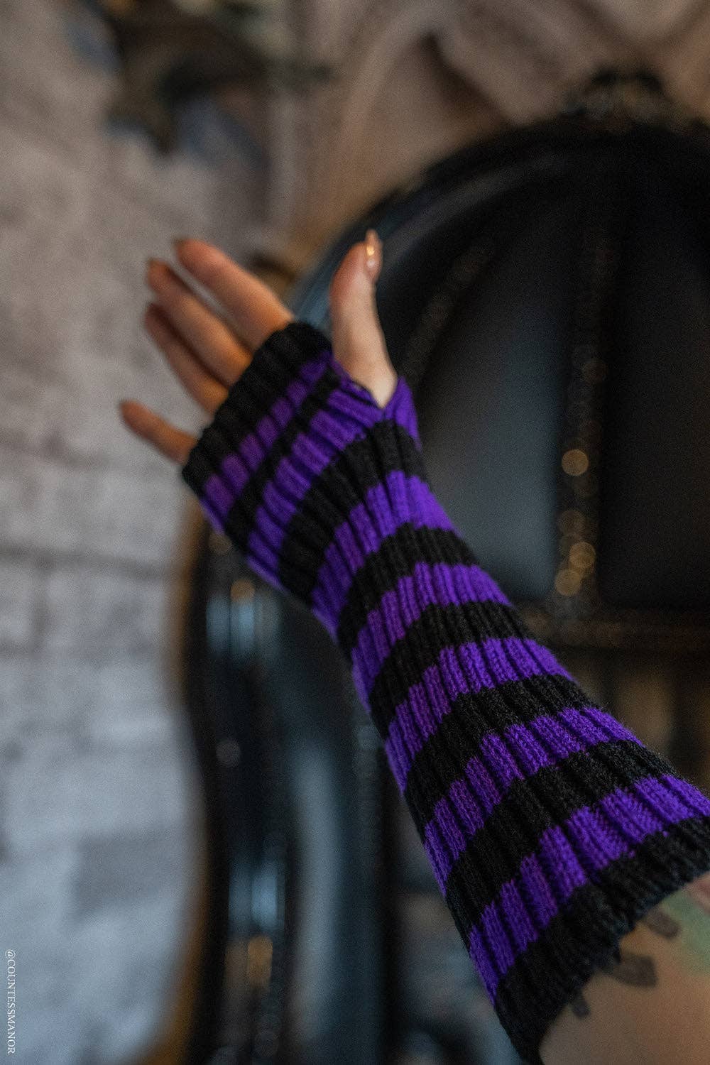 Spooky Striped Arm Warmers Black/Purple
