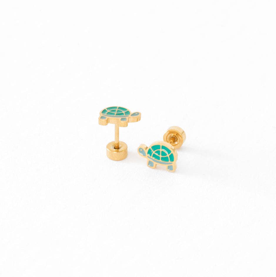 Turtle Flat Back Stud Earrings - Hypoallergenic
