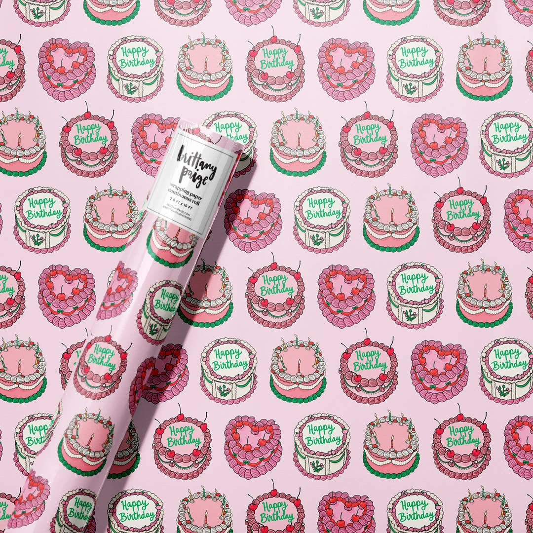 Vintage Birthday Cakes Wrapping Paper Roll