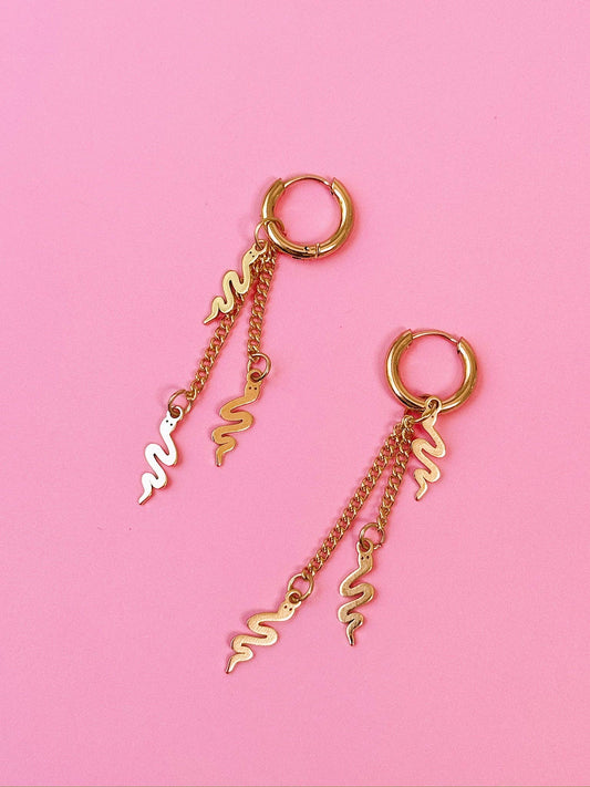 Snake Chain Huggie Dangle Earrings