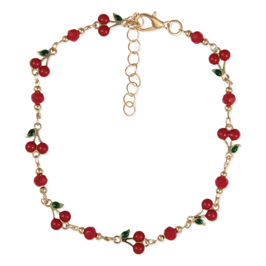 Sweet Cherries Red Bead Anklet