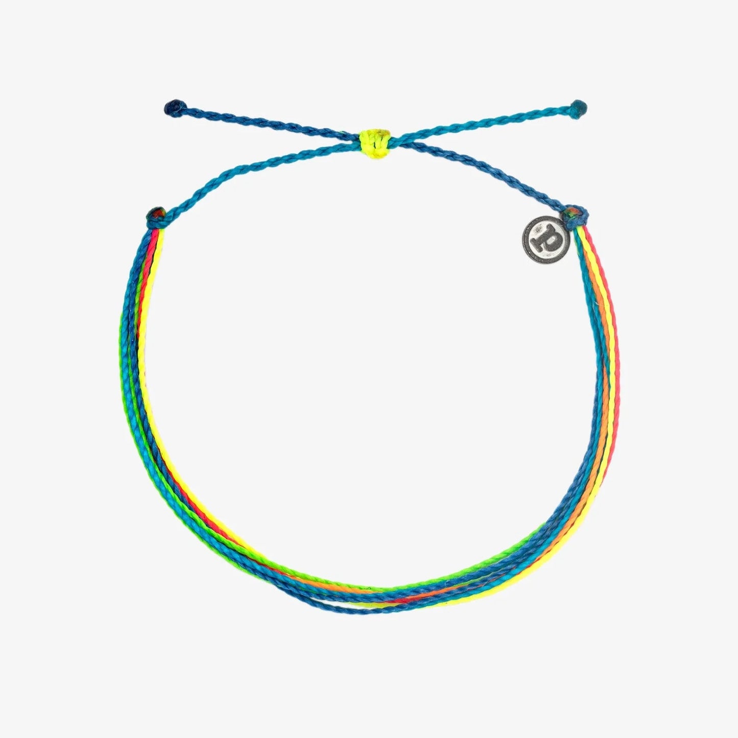 neon rainbow anklet with a logo on a white background