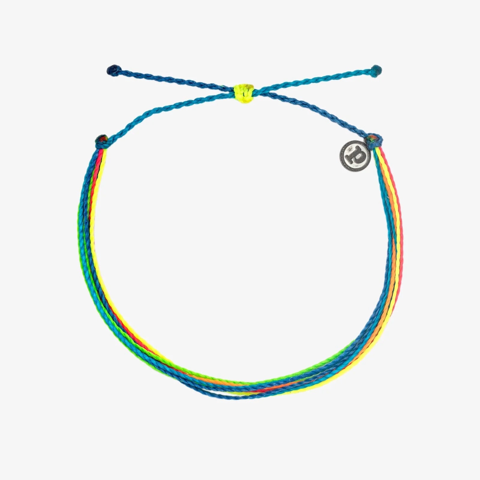 neon rainbow anklet with a logo on a white background