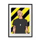 Framed artwork of Eminem on a yellow and black striped background