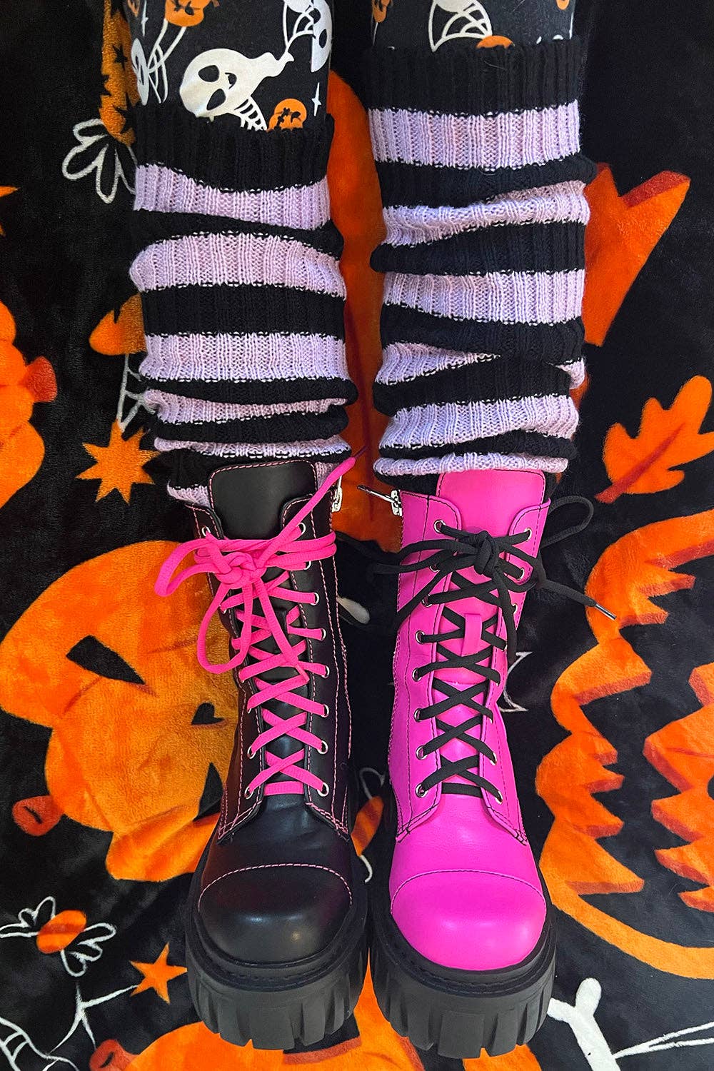 Funeral Flowers Striped Leg Warmers