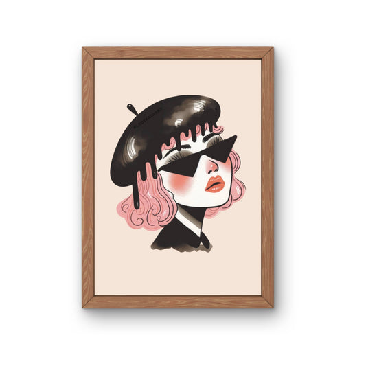 Drip Beret Art Print, Funky Female Wall Decor