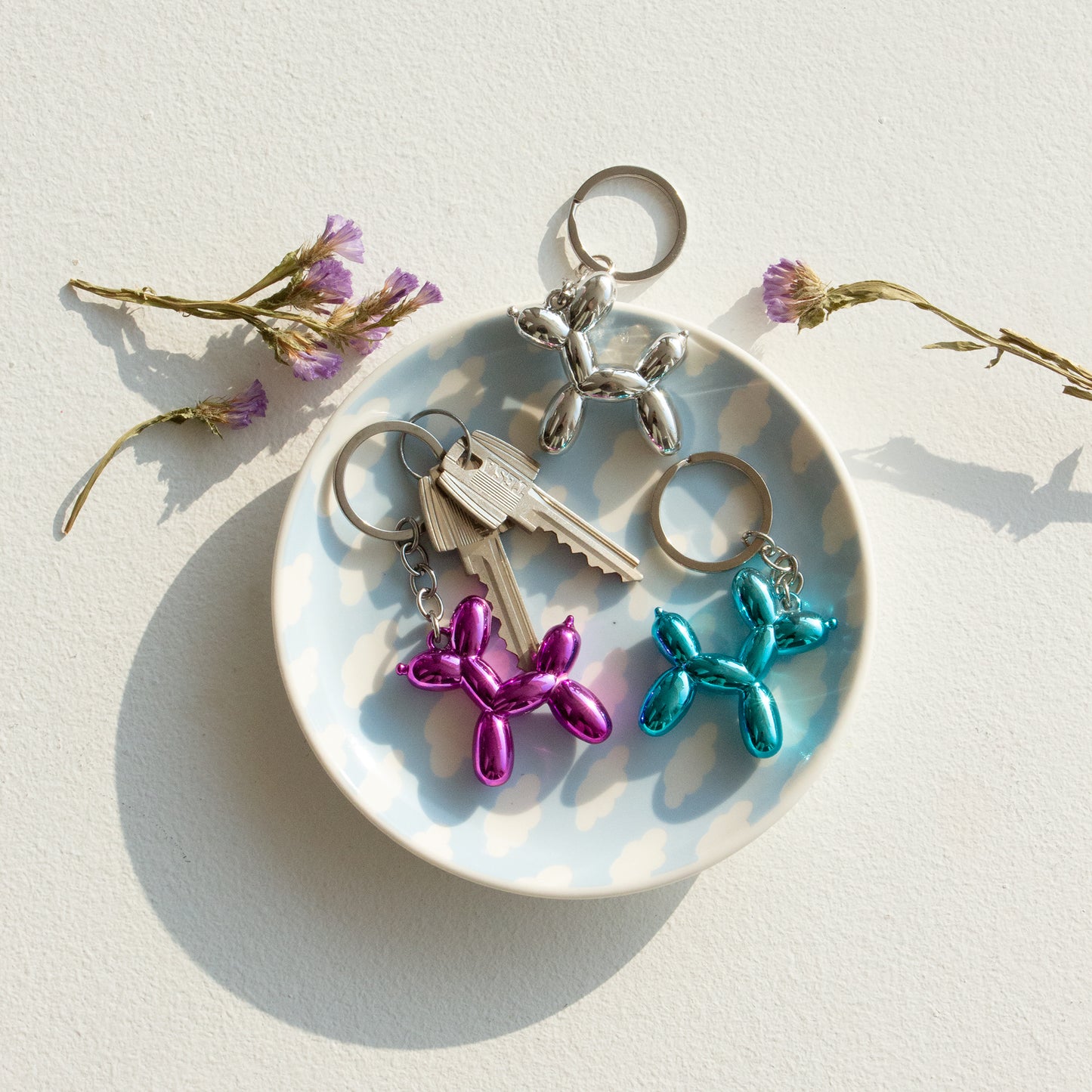 Metallic Balloon Puppy Keychains