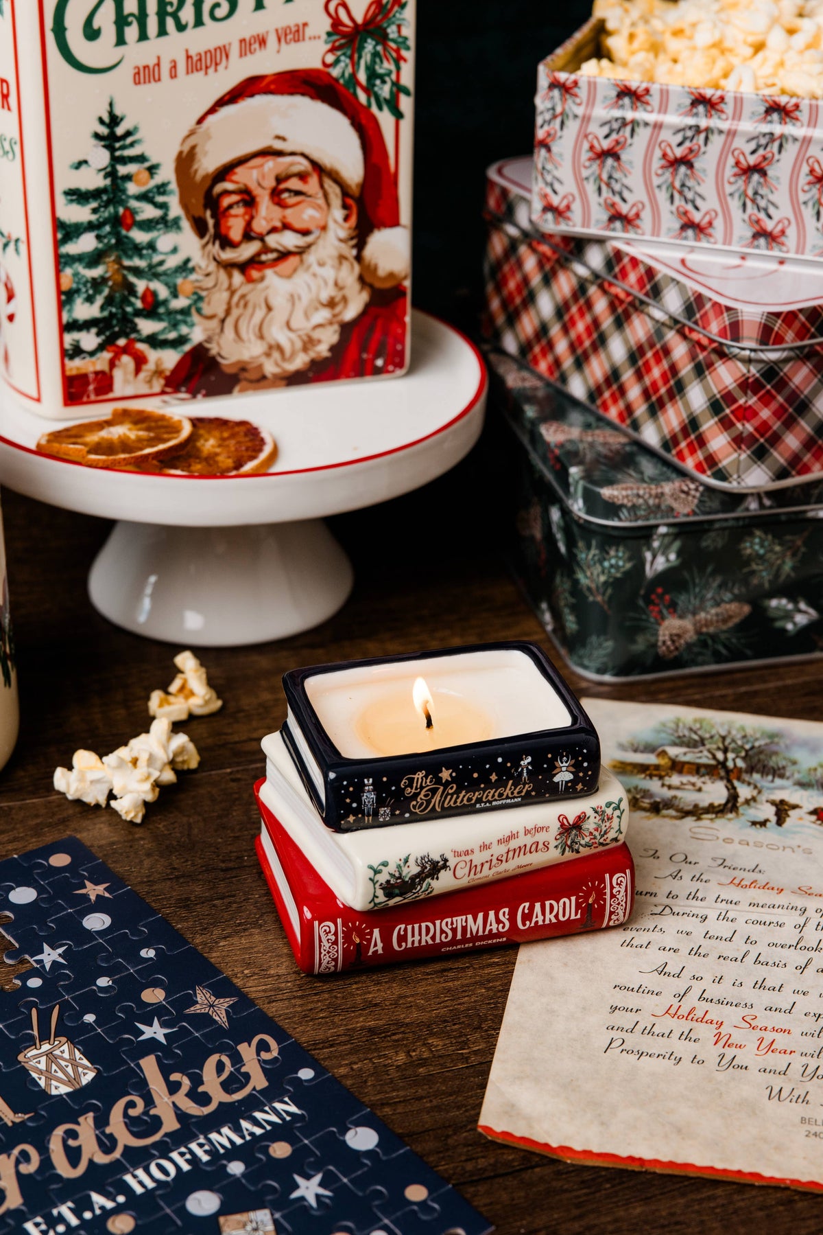 Stacked Books Candle Holiday Classics
