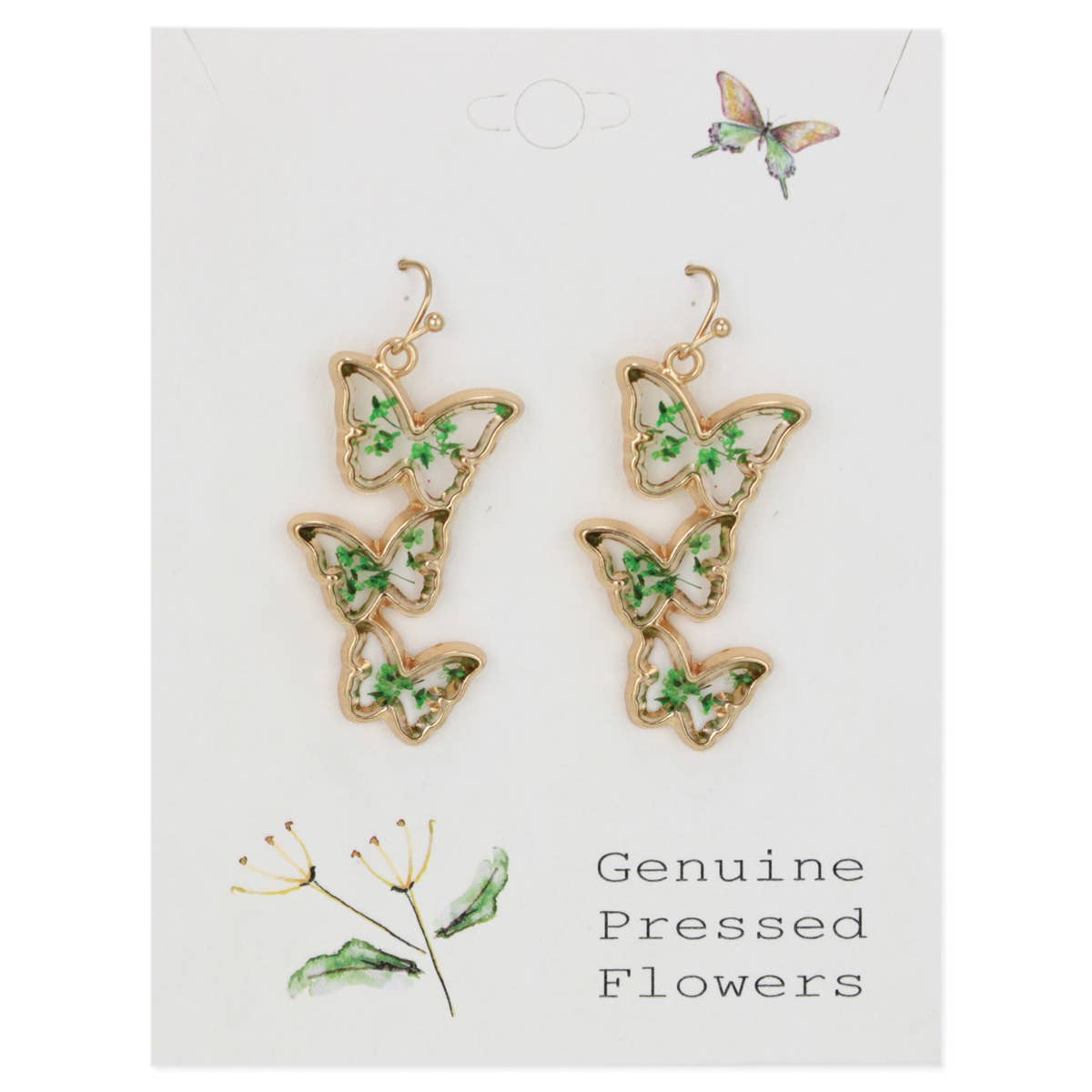 Butterfly Flock Dried Flower Gold Earrings