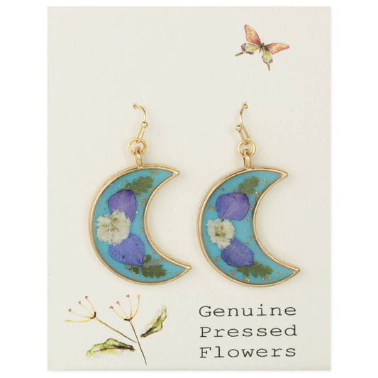 Blue Moon Blue Dried Flower Gold Earrings