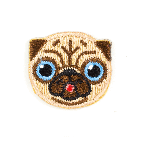Pug Dog Embroidered Sticker Patch: 1" x 1"
