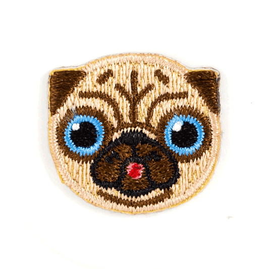 Pug Dog Embroidered Sticker Patch: 1" x 1"