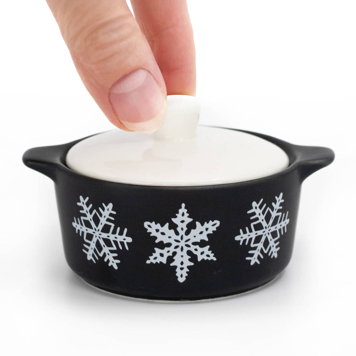 Pyrex-Inspired Black Snowflake Casserole Ceramic Trinket Box