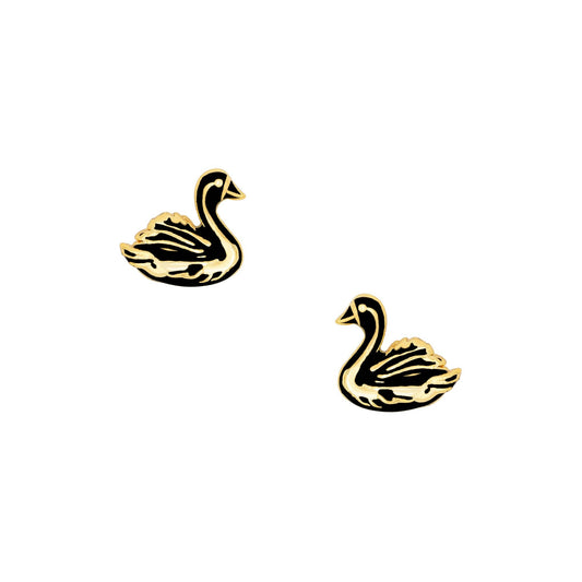 Black Swan Stud Earrings 18K Gold Plated