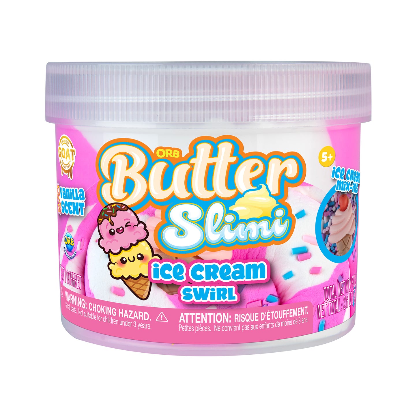 Jar of Butter Slimi ice cream swirl toy with colorful packaging on a white background