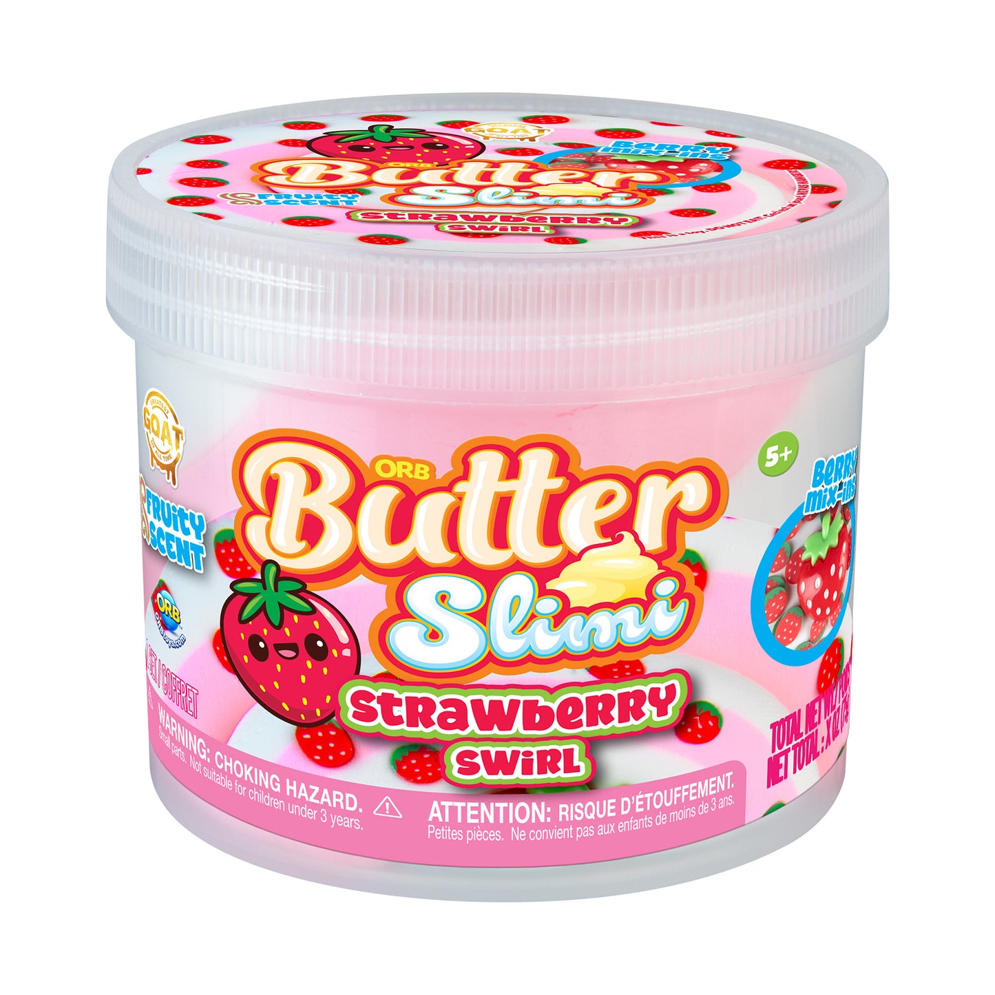 Container of Butter Slimi Strawberry Swirl on a white background