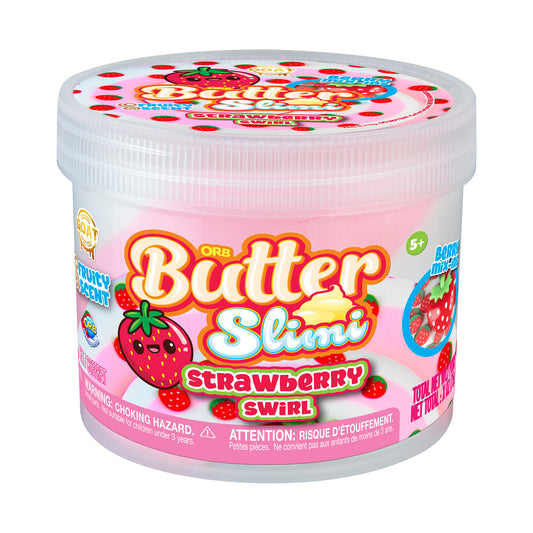 Container of Butter Slimi Strawberry Swirl on a white background