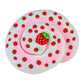 Pink and white swirl slime with strawberry decorations on a white background