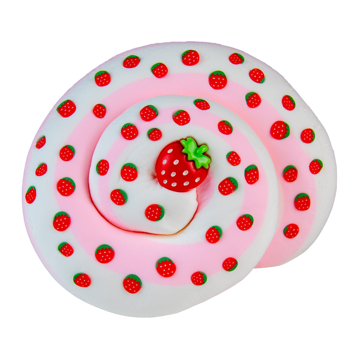 Pink and white swirl slime with strawberry decorations on a white background