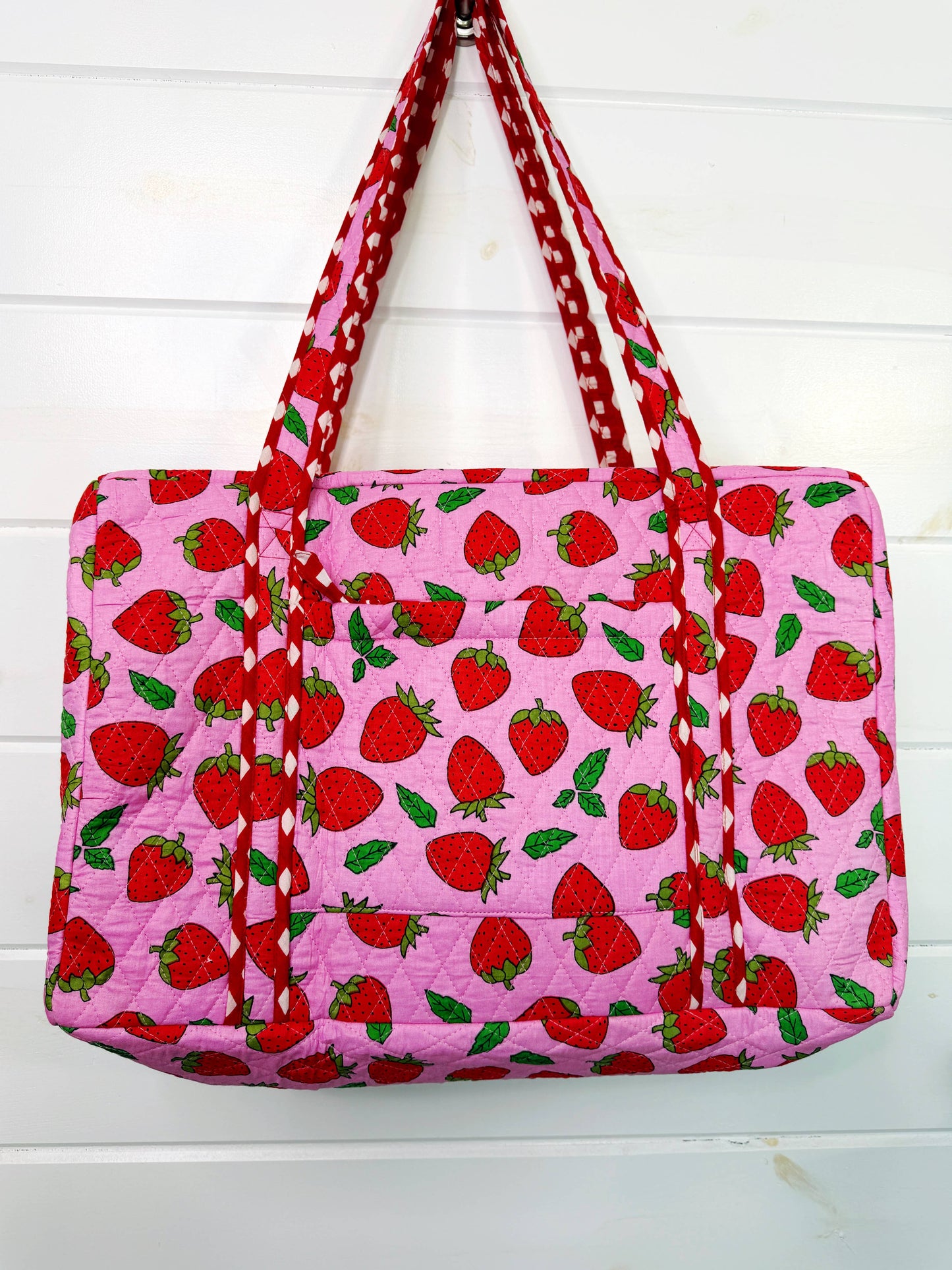Quilted Duffle Bag | Weekender Overnight Bag | Strawberry
