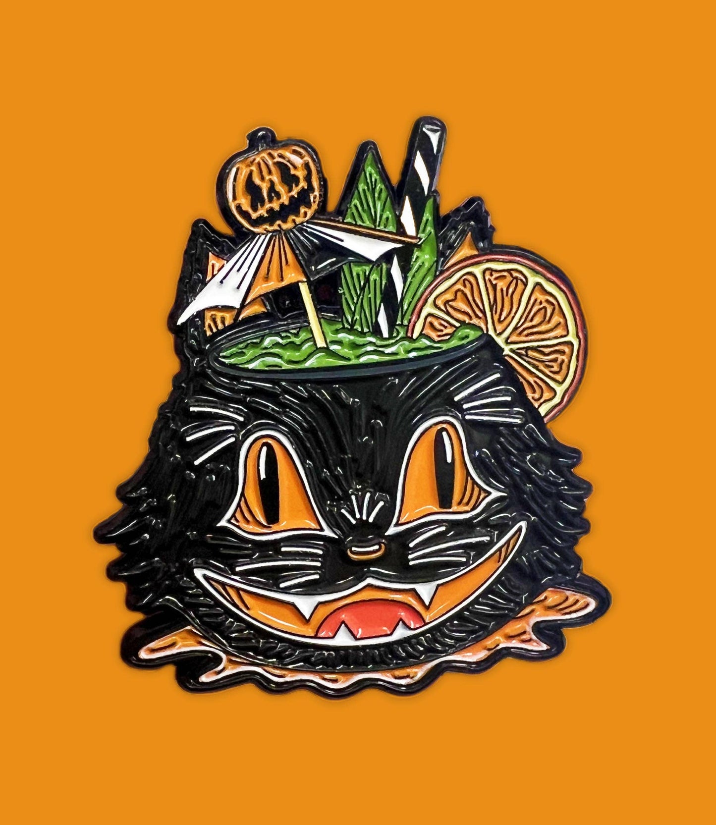 Vintage Halloween Black Cat Enamel Pin