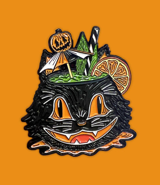 Vintage Halloween Black Cat Enamel Pin
