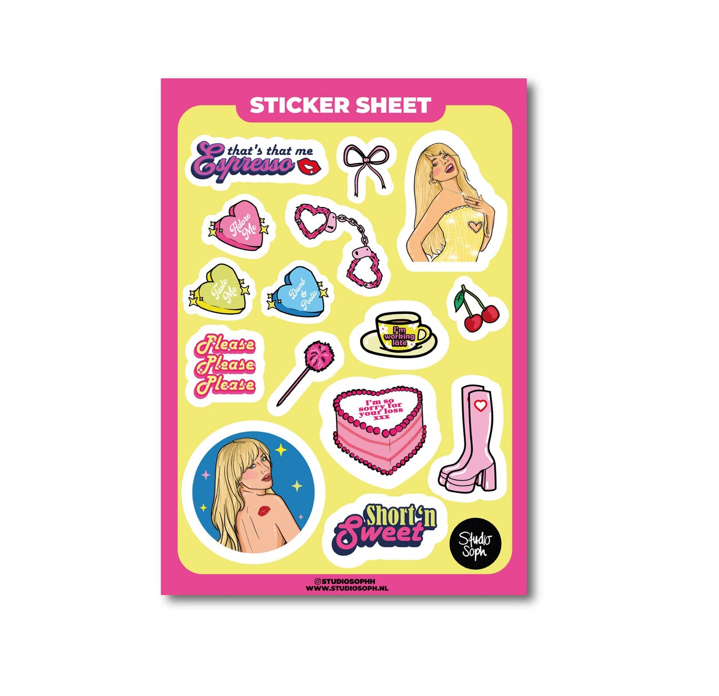 Pop Girl Pink Yellow Sticker Sheet
