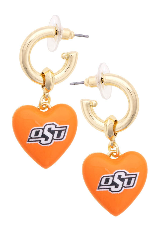 Oklahoma State Cowboys Heart Drop Earrings