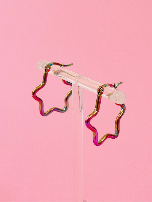 Y2K Iridescent Star Hoop Earrings