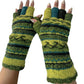 Striped Knit Fingerless Gloves Hand Embroidered Details