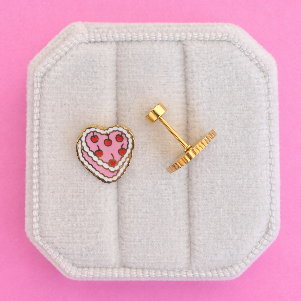 Vintage Heart Cake Stud Earrings