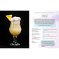 Cocktail with pineapple garnish on a black background, next to text on a white background.