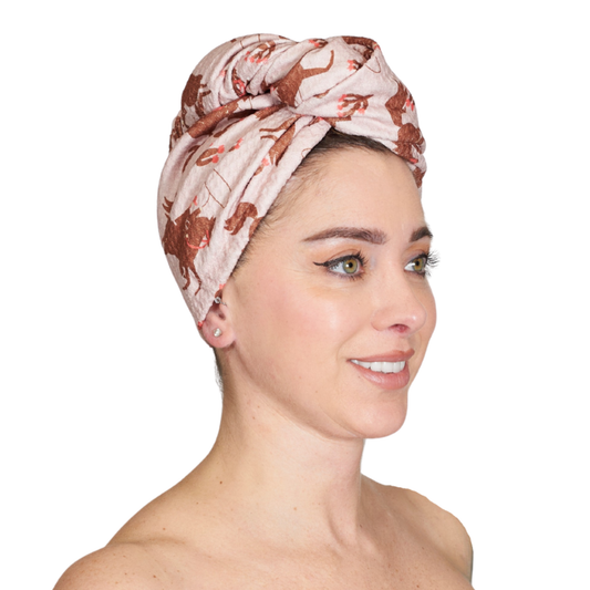Rodeo Coral Hair Towel Wrap Double Sided