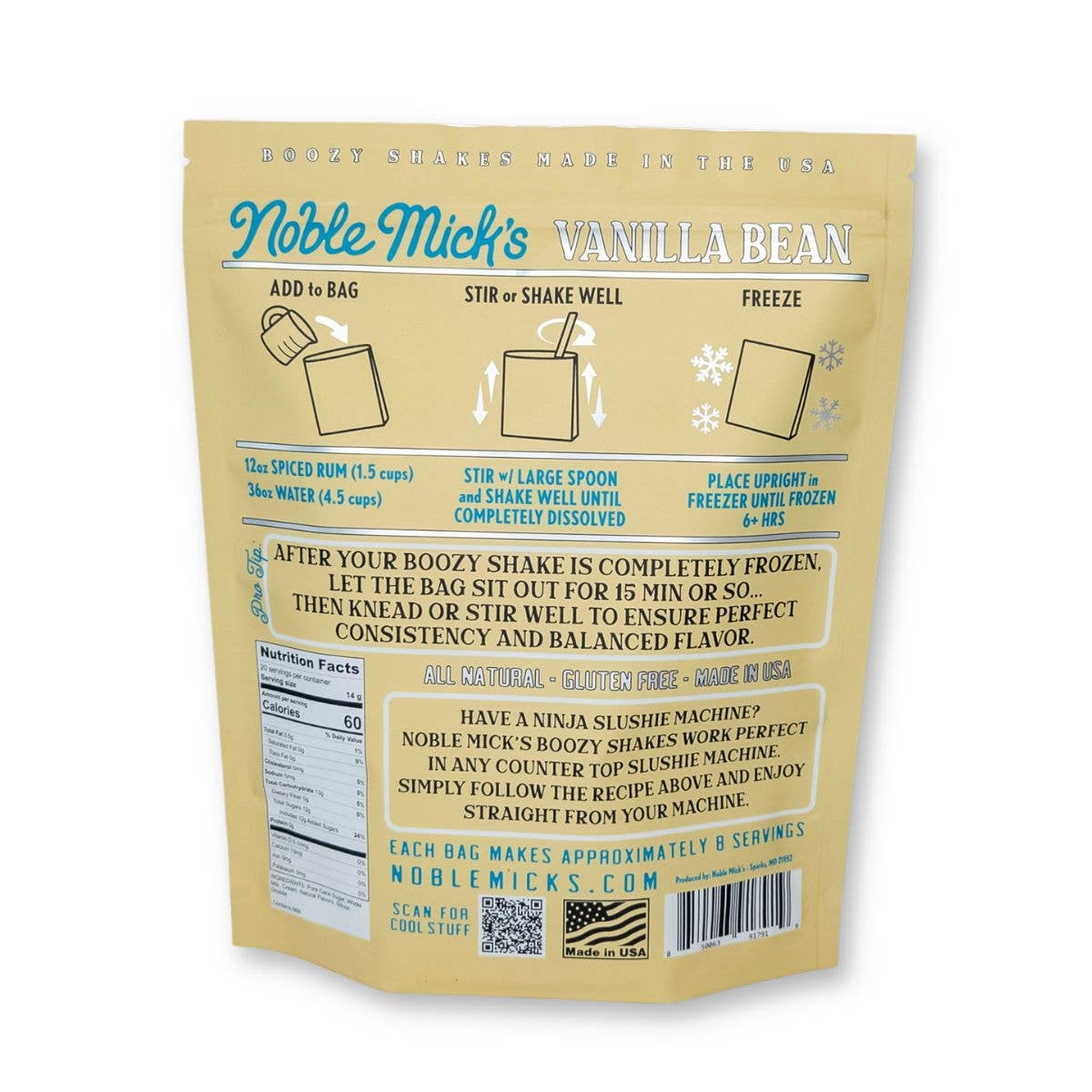 Vanilla Bean Boozy Shakes Mix -Just add Water + Spiced Rum