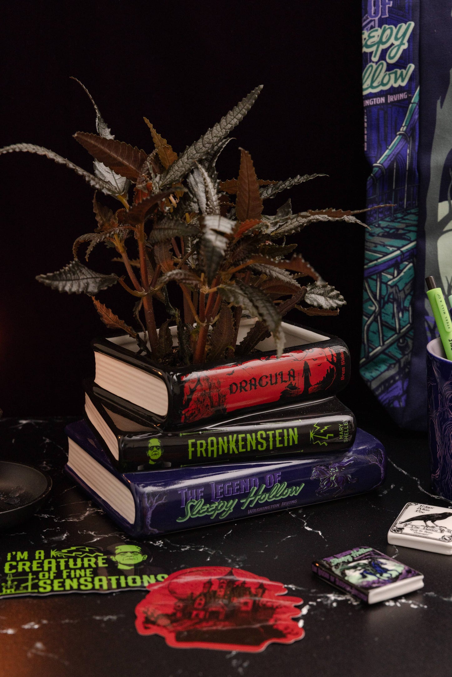 Stacked Book Planter, Sleepy Hollow