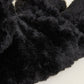 Close-up of a black textured rug on a white surface