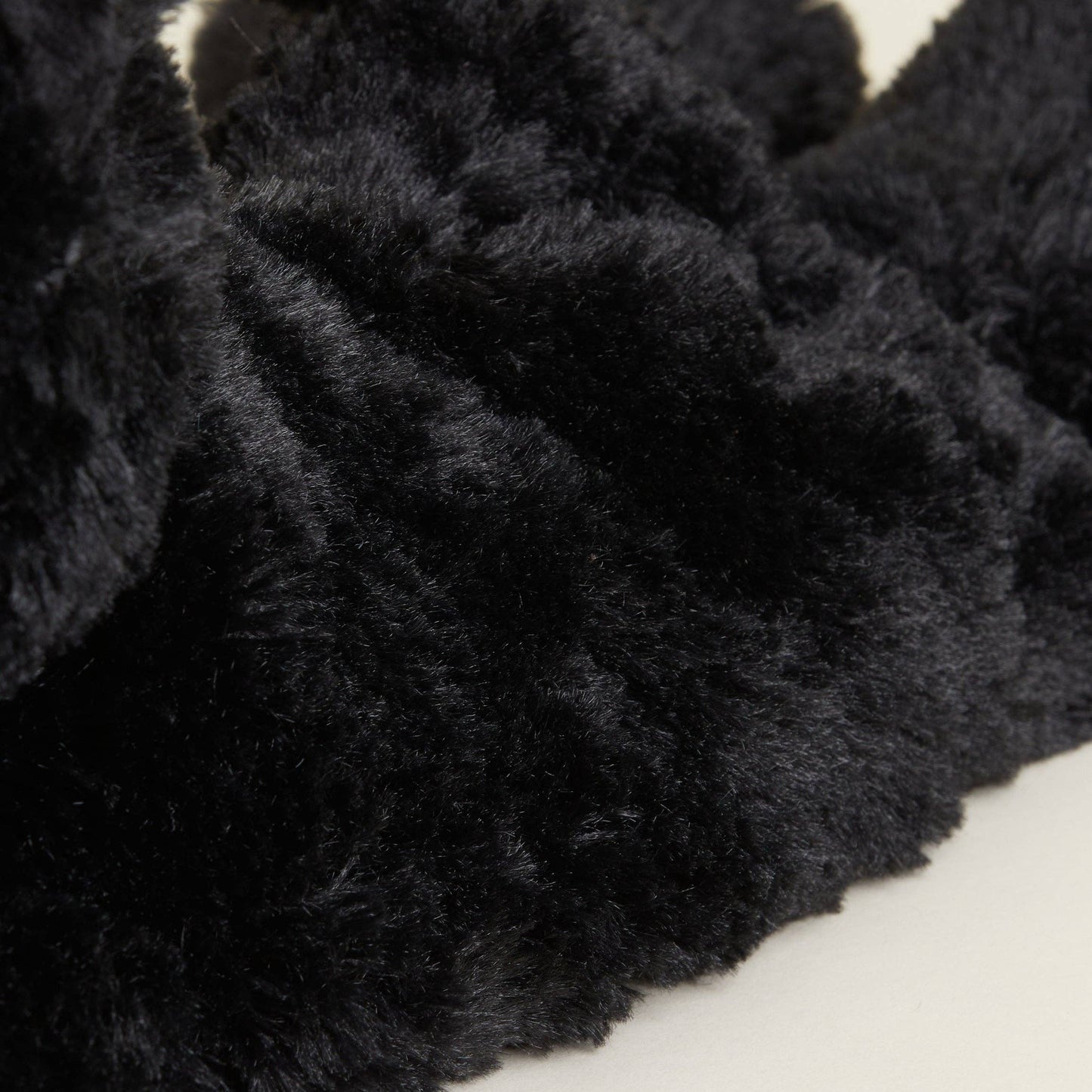 Close-up of a black textured rug on a white surface
