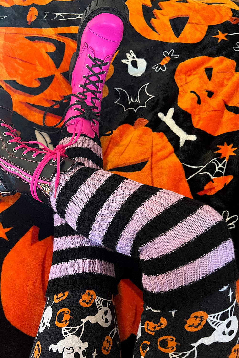 Funeral Flowers Striped Leg Warmers