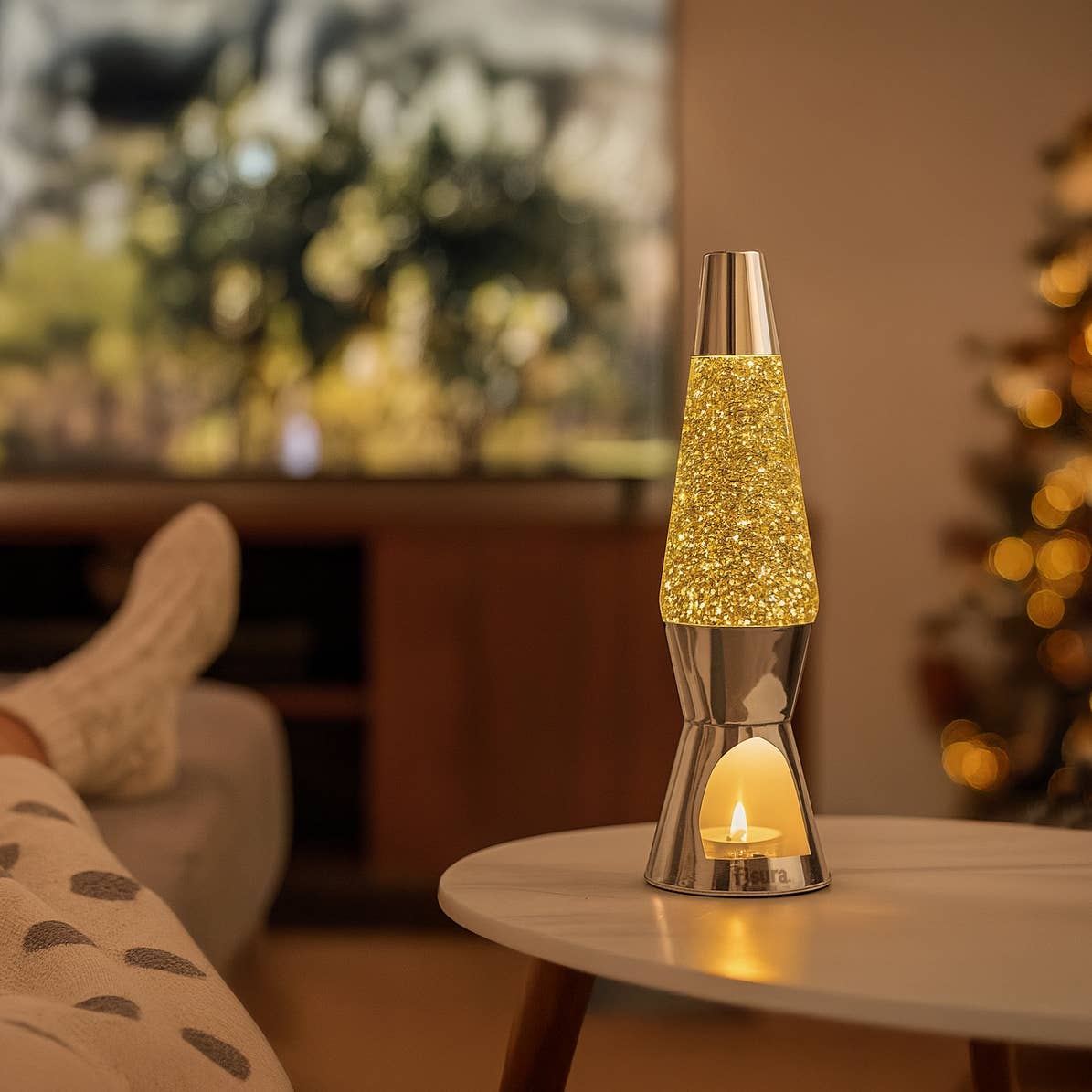 Lava Lamp Candle Chrome and Glitter