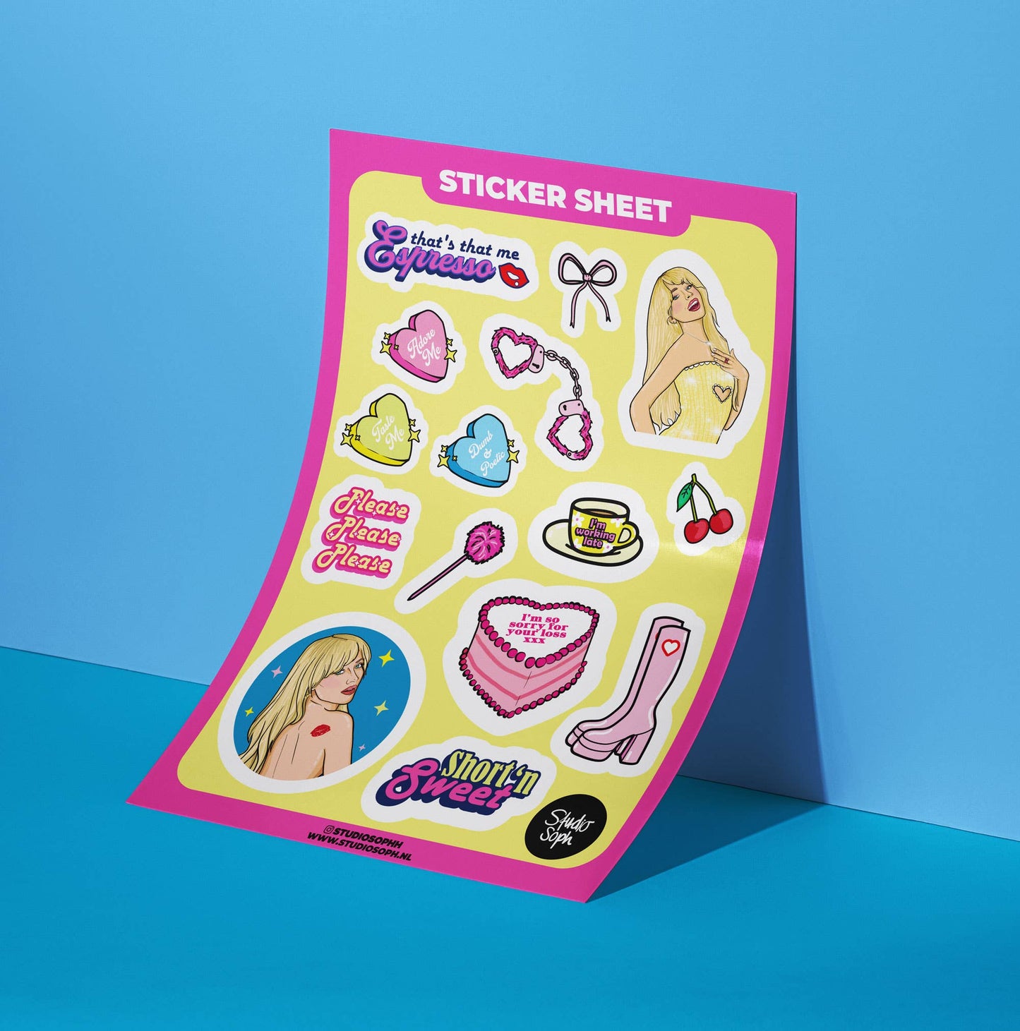 Pop Girl Pink Yellow Sticker Sheet