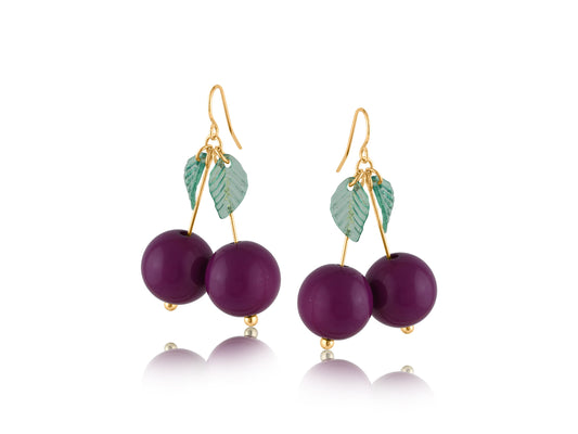 Purple Cherry Drop Earrings