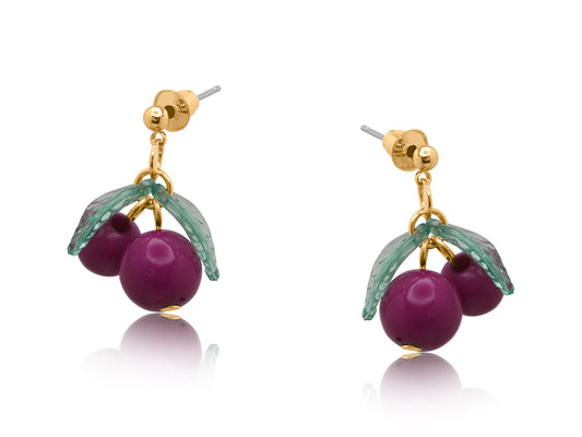 Small Purple Cherry Drop Earrings