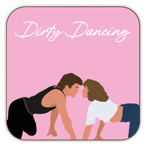 Coaster with 'Dirty Dancing' design featuring a man and woman in a romantic pose on a pink background.