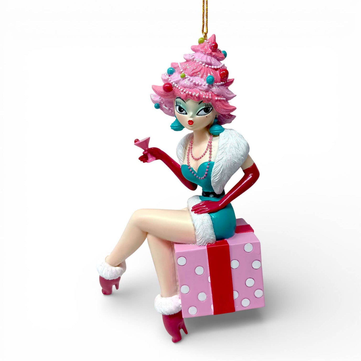 Miss Holly Daze w/Pink Christmas Tree Doo by Miss Fluff Ornament